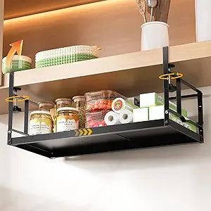 Under Shelf Storage Basket Organizer Adjustable Hanging Holder with Knob Lock by prueBox, Heavy Duty Metal Panel for Pantry, Kitchen, Office, Closet (1 Pack)