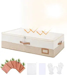 Wedding Dress Storage Box, Large Wedding Dress Preservation Box with 5 Cedar Wood Blocks, 30 Sheets of Acid-Free Tissue Paper, Microfiber Gloves, and Dust-Proof Bag-Beige&Linen Color
