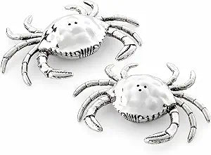 Mud Pie Crab Salt and Pepper Shaker Set, Silver 3 1/2" x 2 1/2"