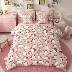 Erosebridal Kawaii Cat 7 Piece Comforter Set Full Bed in a Bag