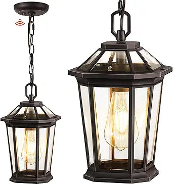 Gleamz Dusk to Dawn Hanging Exterior Light, Oil Rubbed Bronze Outdoor Pendant Light Fixtures, 100% Aluminum Hanging Light Fixture, Outside Ceiling Sconce for Porch, Entryway, Backyard, Patio, 1 Pack