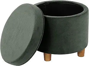 Homepop Home Decor | Upholstered Round Storage Ottoman | Ottoman with Storage for Living Room & Bedroom, Loden Green Velvet