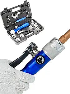 AMZCNC Hydraulic Tube Expander Compact Swaging Tool Kit with Tube Cutter, Deburring Tool and 7 Expander Heads for 3/8 to 1-1/8 Inches Copper Pipes HVAC Expander Tools (3/8~1-1/8), CT-300