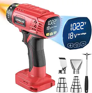 LIVOWALNY Heat Gun Compatible with Milwaukee 18V Battery (Tool Only) 350W Cordless Battery Powered Heat Gun 122~1022 (50~550) -Variable Temperature Control w/LED Digital Display for Shrink Tubing