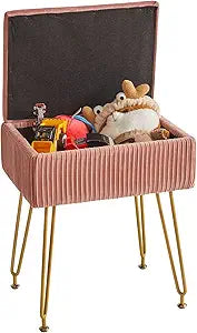 YMYNY Vanity Stool Chair with Storage, Square Ottoman Foot Stool, Modern Multifunctional Makeup Stool for Bedroom, Living Room, Office, Gold Legs, 18.9 * 15.75 * 11.6", Pink, UHBD024P