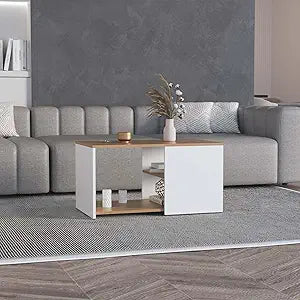 Tuhome Adele 31" Wide Modern Coffee Table with Three Spacious Shelves, Contemporary Living Room Center Table with Open Storage, Metal Legs, Compact Design for Books, Dcor, Magazines and Everyd