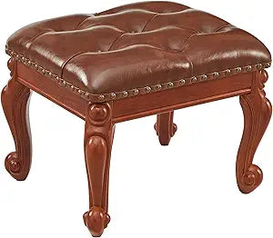 Foot Stools Ottoman, Small Vintage Leather Footstool for Living Room, Solid Wooden Ottoman Foot Rest,Shoe Change Bench at the Entrance (Reddish Brown)