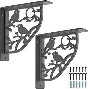 Dolibest 8 Inch Heavy Duty Shelf Brackets, 5MM Thickness L- Bracket , Metal Floating Shelf Bracket, Wall Shelf Bracket & Hardware, Rustic Black Floating Shelves for Kitchen Living Room-2Pcs-(500LB)