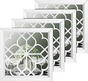 Tatuo 4 Pcs Mirrors Square Wall Mirror, Gorgeous Rustic Farmhouse Accent Mirror, Rustic for Bathroom Renovation Bedrooms Living Rooms, 12 x 12 Inch(Pure White)
