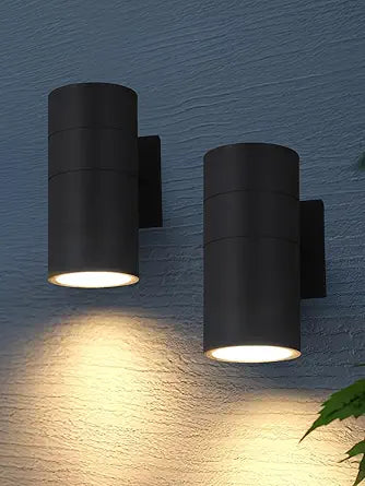 LEONLITE Modern Outdoor Cylinder Wall Lights 9", Down Porch Patio Lights, Matte Black Waterproof Wall Sconce, Aluminum, E26 Base, Exterior Light Fixture Wall Mount, ETL, Pack of 2