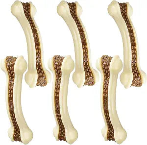 Dog Chew Bones Toys for Aggressive Chewers, 6 Pack Real Beef Flavor Bones,Indestructible Dog Toys for Large/Medium Breed, NylonToys