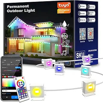 50ft Permanent Outdoor Lights with 30 LEDs, IP68 Waterproof Smart RGB+IC LED Christmas Light with 75 Scene Modes, Holiday Lights for Christmas Outdoor Decor, Work with Wi-Fi, Alexa & Google Assistant