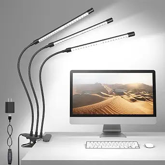 ShineTech 3-Head LED Desk Lamp with Clamp, Eye-Caring Clip on Lights