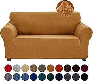Joccun Stretch Loveseat Couch Cover Slipcover, 1-Piece Sofa Cover for 2 Cushion Couch Spandex Jacquard Washable Furniture Protector Cover for Living Room,Kids,PetsLoveseat,Gold