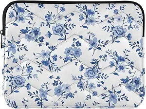 Blue Floral Quilted Laptop Sleeve 13 13.3 13.6 Inch, Compatible for MacBook Air 13 M1/M2 MacBook Pro 13, Surface Pro 9/8/7, 11.6-12 Acer Soft Puffy Printed Laptop Case