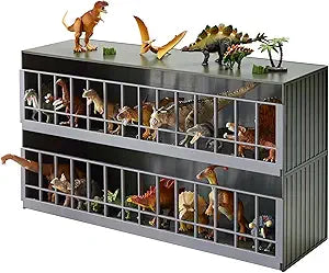 YAMAZAKI Home Two-Tier Toy Dinosaur and Animal Display Storage Rack, Childrens' Toy Bin Organizer Box, Plastic, Stackable, No Assembly Req.