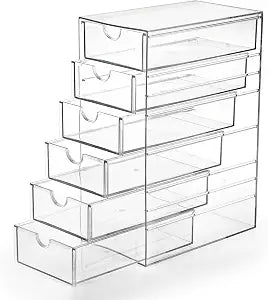 Hipiwe Plastic Drawer Organizer Desktop Storage Box with 6 Pull Out Drawers