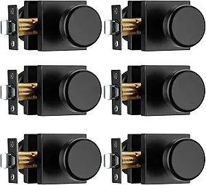 Matt Black Door Knob with Push Lock for Privacy Bath & Bedroom, Pismo Knob with Zinc Rosette, Flexible Turning & Easy Release Lock, 6 Pack