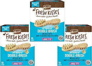 Merrick Fresh Kisses Mint Double-Brush Dental Treats - Large 16 Count - Pack of 3