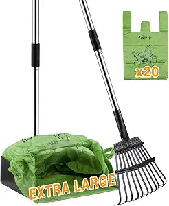 Toozey Dog Pooper Scooper for Large Dogs Long Handle Poop Scooper for Yard Use, Extra Large Metal Tray & Bag Holder | Easy Cleanup for All Dog Sizes with 20 Bags