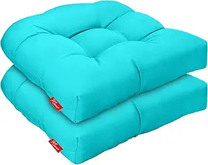 Outdoor Wicker Cushion, Set 19 x 19 x 5 Inch Seat Patio Cushions Round Corner Chair Pads Premium Comfortable Thick Fiber Fill Tufted Cushion,2 Pack, Peacock Green