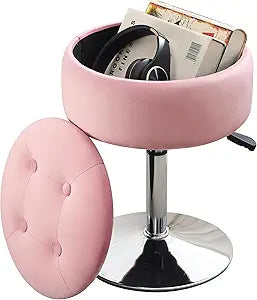 Vanity Chair with Storage Adjustable Vanity Stool for Vanity Vanity Stool Chair for Makeup Room Ottoman Chrome Base Light Pink