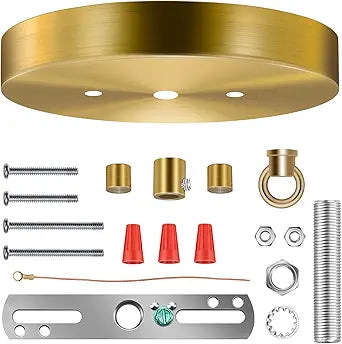 6 Inches Light Canopy Kit with Heavy Duty Replacement Ceiling Cover Plate & Mounting Hardware for Lighting Fixtures Chandelier Pendant Lamp or DIY Project (Brass)