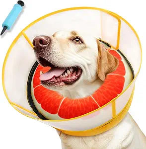 Upgraded Inflatable Dog Cone Collar with Transparent Anti-Licking Shield, Adjustable Elizabethan Collar for Medium Large Dogs, 2-in-1 Design with Detachable Shield and Soft Padding (XL, Grapefruit)
