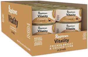 Applaws Vitality Wet Cat Food in Broth, Natural Cat Food with Added Vitamins & Minerals, Grain-Free, Carrageenan Free, Chicken Breast & Chicken Liver in Broth (24 x 2.47oz Cans)