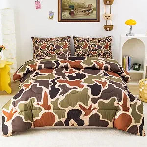 Duck Camo Bedding Set Twin Size for Boys,Green Camouflage Comforter Set,Duck Hunting Bed Sets,Camo Bedroom Decor for Teens Kids