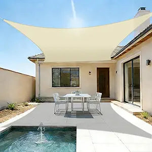 SunnyRoyal Sun Shade Sail 20'x20' Rectangle UV Block Sunshade Canopy Awning Shade Cloth for Outdoor Patio Garden Swimming Pool (Beige)