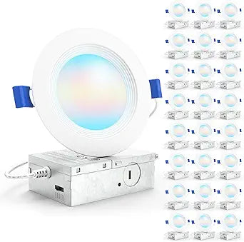 Sunco 24 Pack 4 Inch LED Recessed Light, Ceiling Canless Recessed Lights, Baffle Trim, 850 LM, 10W, Selectable CCT 2700K/3000K/4000K/5000K/6000K, Dimmable with Junction Box