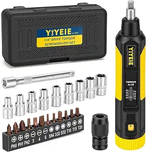 24Pcs Torque Screwdriver, 10-80 In-lbs, Inch Pound Torque Wrench Screwdriver Set for Maintenance, with S2 Steel Bits, Sockets & Case -1/4" Drive Fat Wrench Screwdriver for Bike Repairing, Mounting