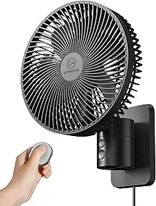 8.5-Inch Quiet Wall-Mounted Oscillation Fan with Remote & Timer, 4-Speed Adjustable for Small Bathrooms, Indoor Bedroom Cooling for RV, Adjustable Tilt, 5.92 ft Cord, Garage Cooling Fan for Home