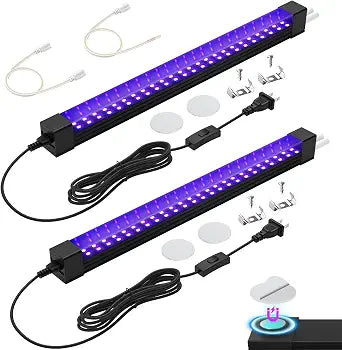 365NM Black Light Bar 15W 1FT, UV Blacklight Strip for Dispaly, Linkable LED Black Lights with ON/Off Switch, for Uranium Glass Minerals/Rock Curio Cabinetry Glow Party Halloween, 2 Pack