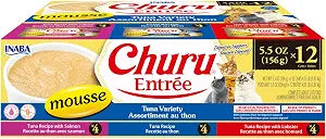 INABA Churu Entre Mousse for Cats, High Protein & Moisture, Prebiotic Wet Cat Food, 5.5oz. Can, 12 Cans Total, Tuna Variety