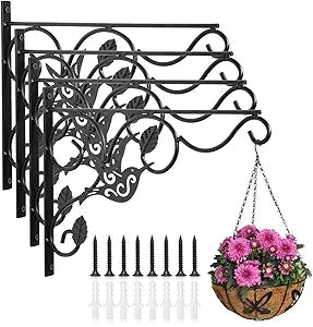 Vumdua Hanging Plants Bracket, 4 Pack 12 inch Wall Planter Hook with Iron Screws Included, Decorative Plant Hanger for Bird Feeders, Wind Chimes Indoor, Lantern, Flower Pot,Outdoor Indoor Patio Decor