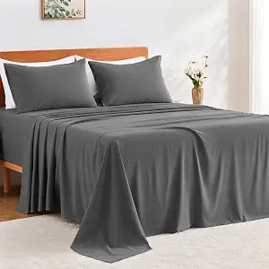 GOKOTTA 4 Piece Queen Sheet Set - Soft, Breathable & Cozy - Dark Grey