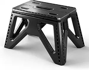 9" Folding Step Stool for Kids & Adults Sturdy Triangular Support, Collapsible Foot Stools with Portable Handle, Ideal for Kitchen, Bathroom, Bedroom (Black) - 3 Pack