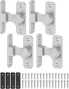 90 Degree Flip Barn Door Lock, Small Right Angle Lock Latch, Sliding Door Latches for Cabinets, Bathroom, Barn, Shed, Garden, Window - Safety & Privacy Hardware (Silver-4PCS)