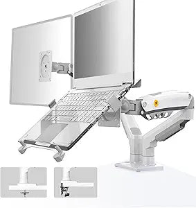 NB North Bayou Laptop Mount with Adjustable Tray for 10-17 Notebook, Full Motion Arm with VESA Plate for 17-30 Monitor,Clamp-on Grommet Mounting F160-FP (White)