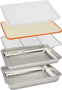 Grilling Gifts for Family: 5-in-1 Outdoor BBQ Food Prep Tray & Carry System, Meat Marinating Container with Lid, Cutting Board & Rack, Metal Cooked Meat Platter Serving Accessories