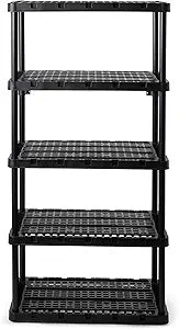 Gracious Living 5-Shelf Plastic Storage Shelves, Heavy-Duty Garage Shelving Unit, Black - Standing Organizer Rack for Kitchen, Bathroom, and Laundry Room