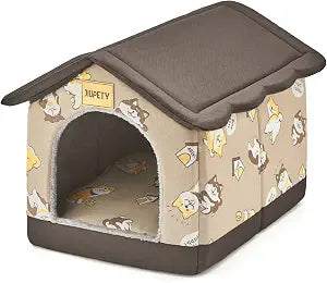 Jiupety Dog House Indoor, L Size Indoor Dog House for Medium Dog, Warm Cave Sleeping Nest Bed for Cats and Dogs, Brown