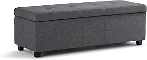 SIMPLIHOME Castleford Storage Ottoman - 48 inch Wide Upholstered Linen Look Fabric Rectangle Storage Ottoman Bench in Slate Grey, Contemporary Tufted Ottoman for Living Room with Lift-Up Lid