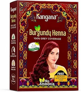 Kangana Burgundy Henna Hair Dye, Natural 100% Grey Coverage Powder