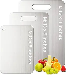 Titanium Cutting Board Set of 3, 100% Pure Titanium Chopping Board for Kitchen, Hygiene & Durability Double Sided Cutting Board, Non toxic 3Pcs Chopping Board, Dishwasher Safe (S+M+L)