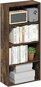 Furinno Basic Book Shelf, 4-Tier Bookcase with Open Shelf, Bookshelf, Cube Storage Organizer, 7 x 17 x 35, for Living Room, Bedroom, Home Office, Amber Pine