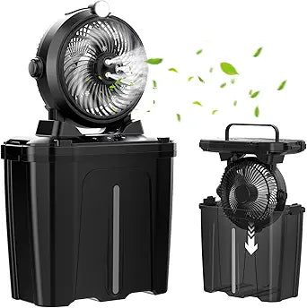 Portable Misting Fan with 11L Bucket & 20000mAh Battery∩╝Rechargeable Battery Powered Fans for Patios with Night Light, 3 Wind Speed & 3 Spray Mister Camping Outdoor Fans, Waterproof Design