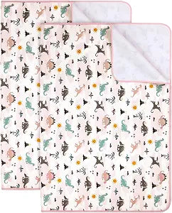 Baby & Kids Pee Pads, Washable Waterproof Reusable Bed Pad for Potty Training, Bedwetting & Diaper Changing, 39"54" Pack of 2 Mattress Protector for Crib & Toddler Bed, Dinosaur